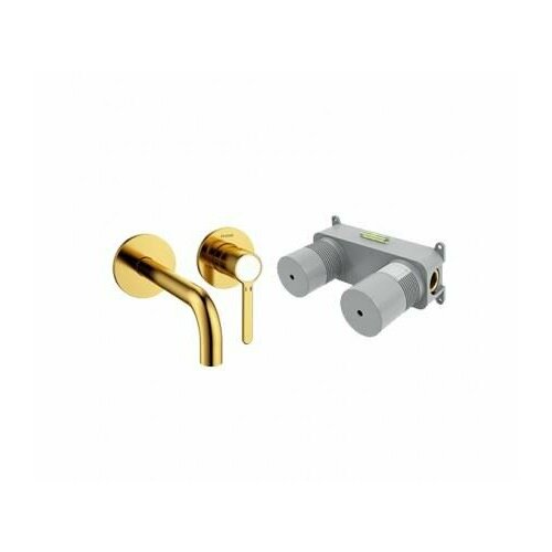 Moonlight, смеситель для раковины, встраиваемый в стену, 16,0-18,5 см, брашированное золото (SmartBox в комплекте)