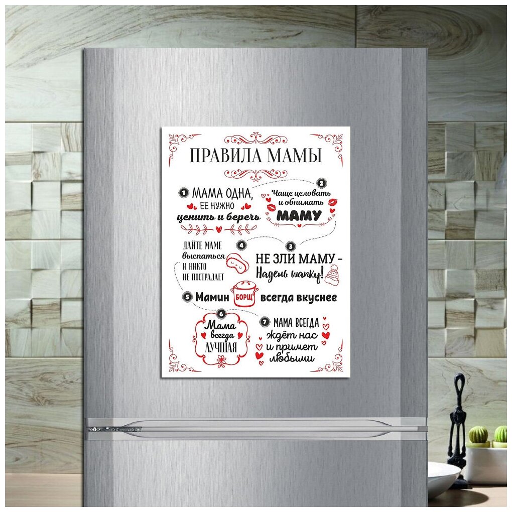 Магнит табличка на холодильник (20 см х 15 см) Правила мамы Сувенирный магнит Подарок для мамы Декор интерьера №1
