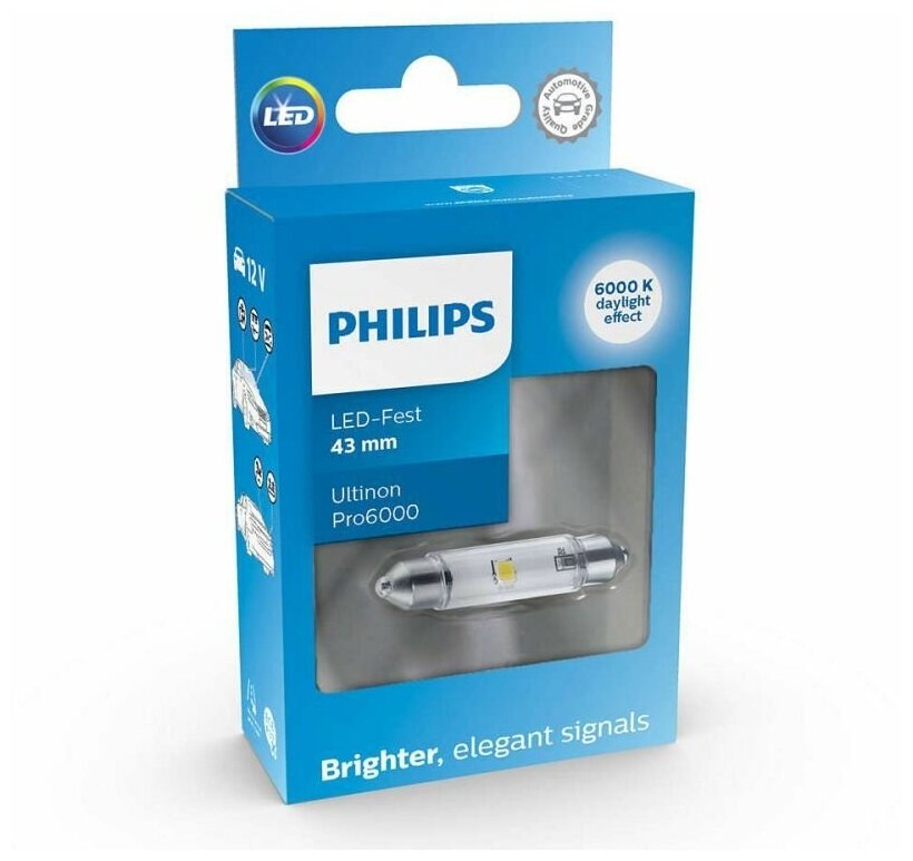 PHILIPS автолампа FESTOON 43MM LED 11866 CU60 12V X1 11866CU60X1