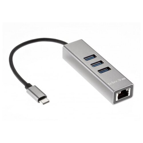 Переходник Telecom USB 3.1 Type-C -->RJ-45 1000Mbps +3 USB3.0, Aluminum Shell, 0.2м кабель переходник telecom usb 3 0