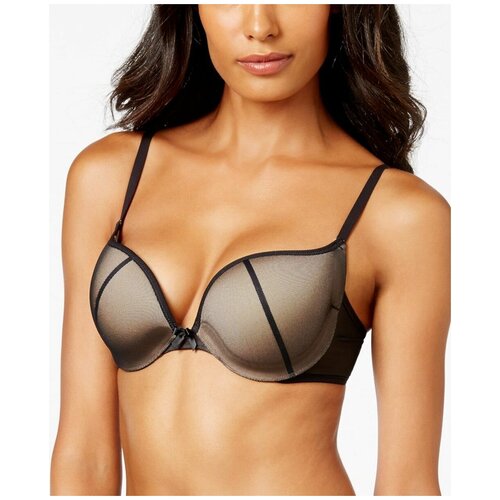 Черный бюстгальтер пуш-ап с сеткой поверх чашек, черный, 70C