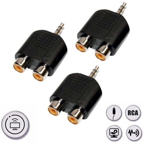 Переходник 2 гнезда RCA (мама) - штекер 3.5 мм стерео (3 pin) mini-jack (папа), 3 шт комплект переходников штекер 6 3 мм стерео jack гнездо jack 6 3 мм штекер jack 3 5 мм стерео 3 pin