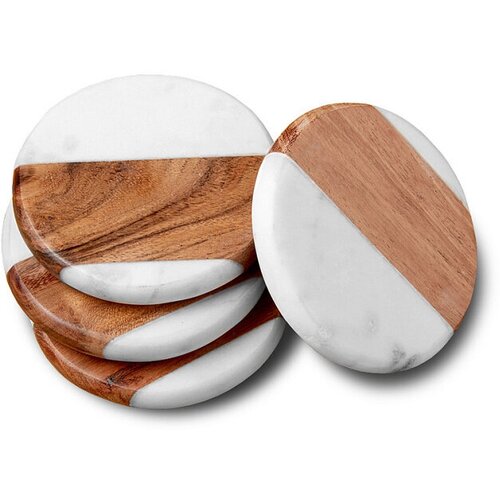 Marble & Wood Round Подставки под чашки 4 шт.