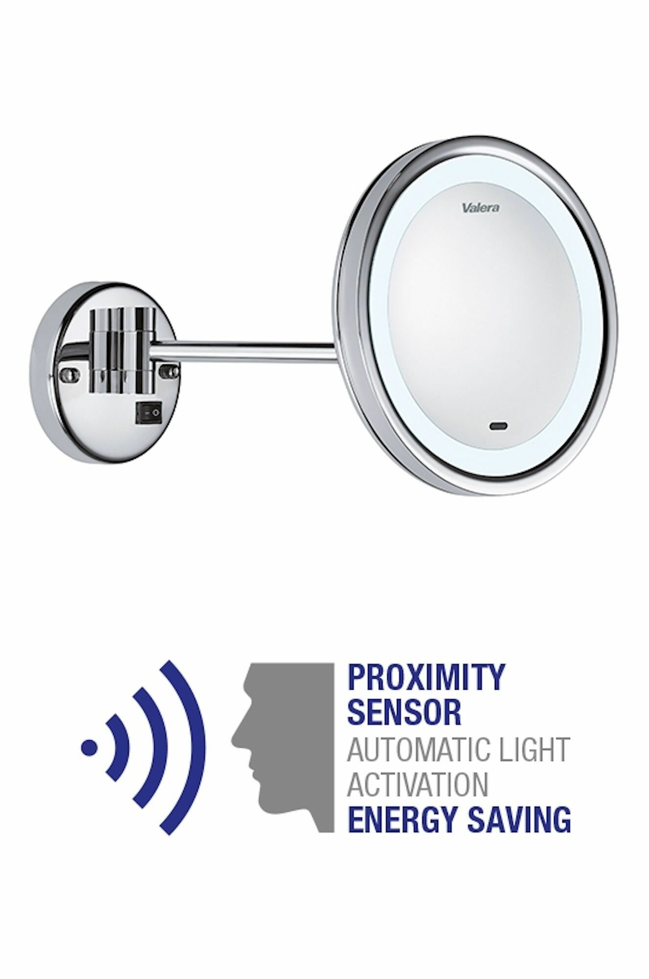 Зеркало настенное Valera Hospitality Optima Light Smart (207.09), трехкратное увеличение, автоматическая подсветка, поворот 360, хромированное покрытие