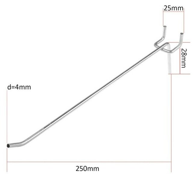 Крючок одинарный для металлической перфорированной панели L=25 d=4 шаг 25 5145654