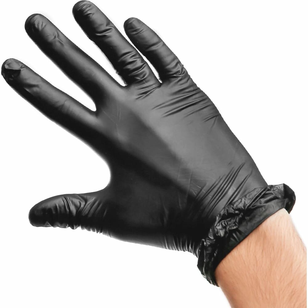 Виниловые неопудренные перчатки AVIORA черные, р. L, 100 шт. 402-736