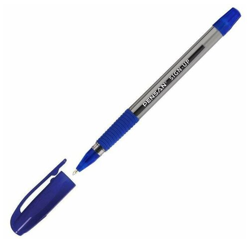 Ручка шариковая масляная Pensan Sign-Up, чернила синие, узел 1 мм, линия письма 0,8 мм, резиновый держатель, 12 шт.