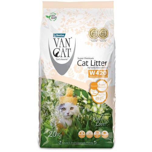 Van Cat Комкующийся наполнитель 100проц. Натуральный, без пыли, пакет (Natural), 20 кг