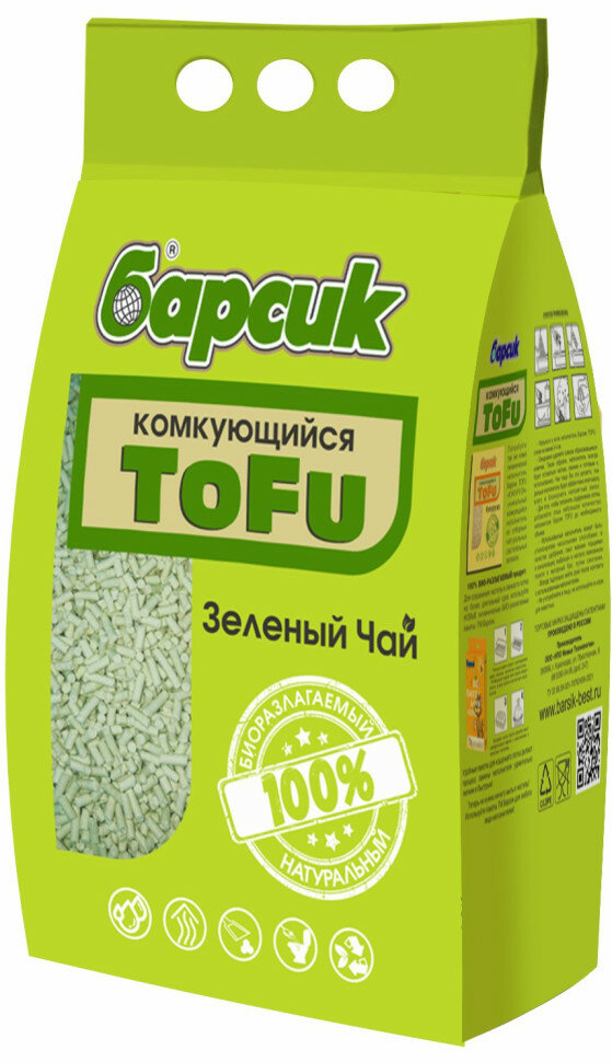 Барсик ToFu наполнитель комкующийся Зелёный чай - 4,54 л