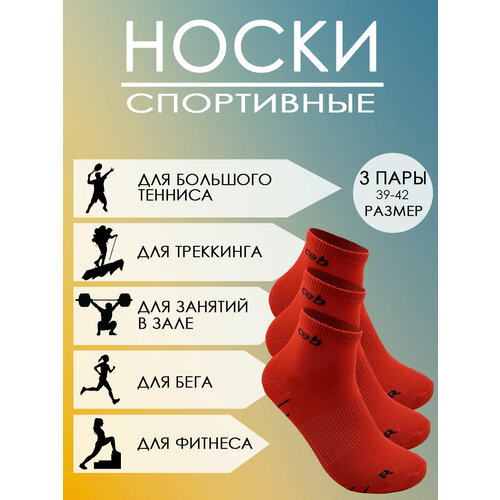 Носки , размер 39-42, красный, серый, 3 пары