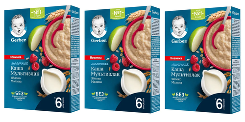 Каша молочная Gerber мультизлаковая с яблоком и малиной 180г 3 коробочки