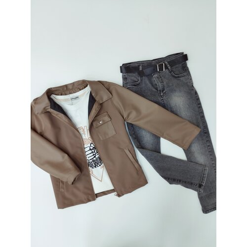 фото Комплект с брюками демисезонный, карманы, размер 128, коричневый бутик для малышей "мой ангелок"