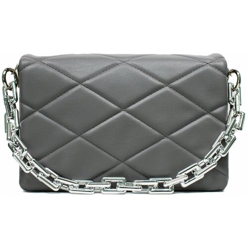 фото Сумка кроссбоди серая с ручкой цепочкой, стеганая женская, через плечо, экокожа, 24x16 см нет бренда