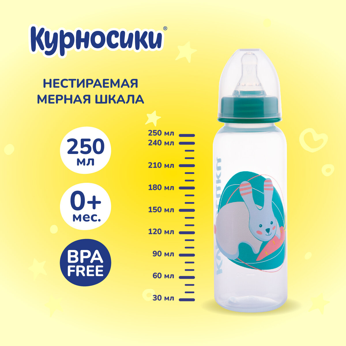Бутылочка для кормления Курносики с силиконовой соской 250 мл от 0+ мес.