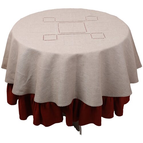 Белая льняная овальная скатерть 