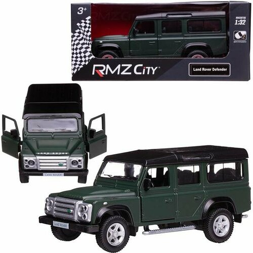 Машинка металлическая Uni-Fortune RMZ City серия 1:32 Land Rover Defender, инерционная, темно-зеленый матовый цвет, двери открываются