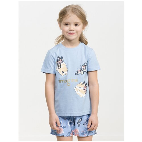 Пижама: футболка и шорты Pelican WFATH3274U для девочек, цвет голубой, размер 4
