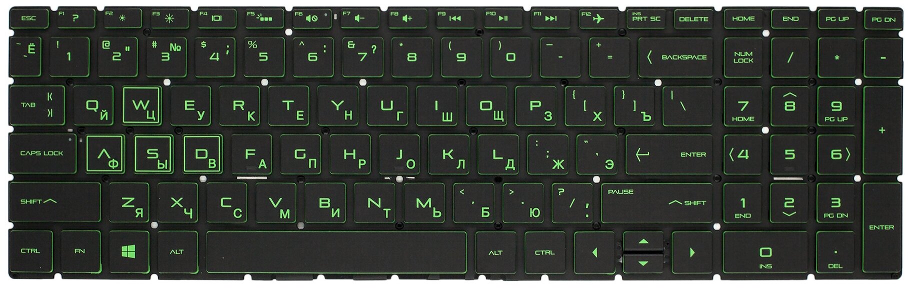 Клавиатура для HP Pavilion Gaming 15-cx / 15-dk / 15-dk / 15-ec / 17-cd с подсветкой (Green)