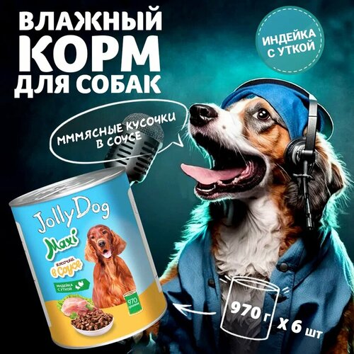 Влажный корм для собак Зоогурман «Jolly Dog», Индейка с уткой, 970гр х 6шт. влажный корм для собак зоогурман jolly dog телятина с языком 970гр х 6шт