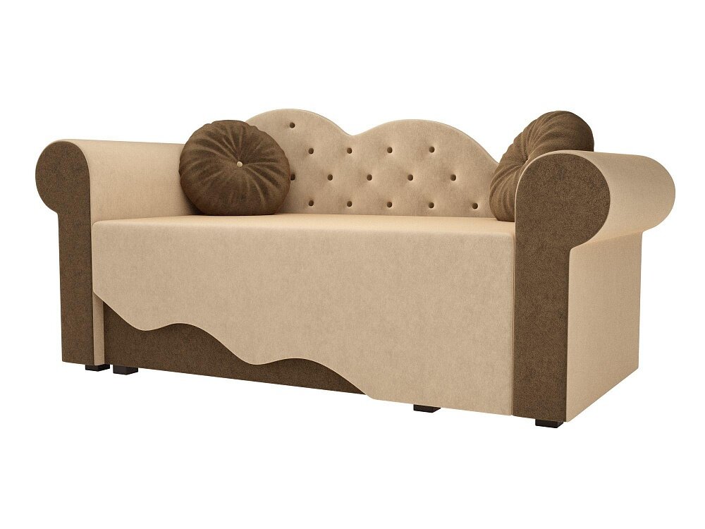 Прямой диван Тедди 2 Бежево-Коричневый Микровельвет Левый, механизм Выкатной