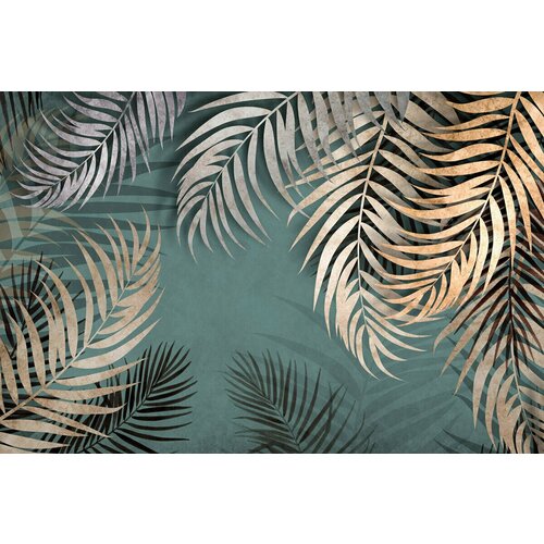 Моющиеся виниловые фотообои GrandPiK Пальмовые листья на зеленом фоне, 420х280 см