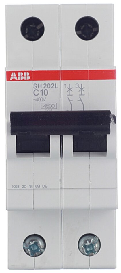 SH200 2CDS242001R0104 Автоматический выключатель двухполюсный 10А (4.5 кА, C) ABB - фото №2