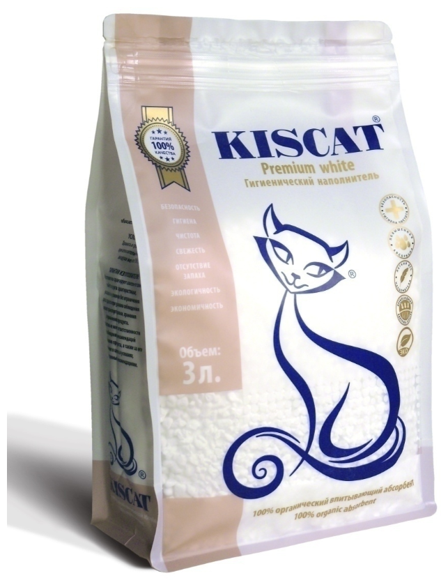 Kiscat Premium White наполнитель полигелевый 3л - фотография № 1