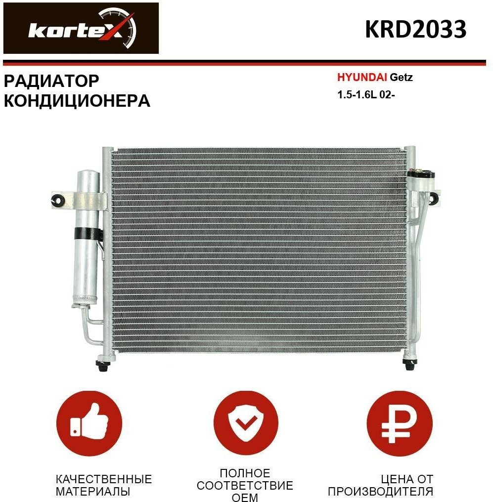 Радиатор Kortex для кондиционера Hyundai Getz 1.5-1.6L 02- OEM 976061C000, 976061C100, 976061C200, 976061C350, KRD2033, LRAC081C1