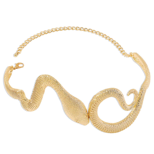 Ожерелье чокер на шею. Объемная Золотая змея