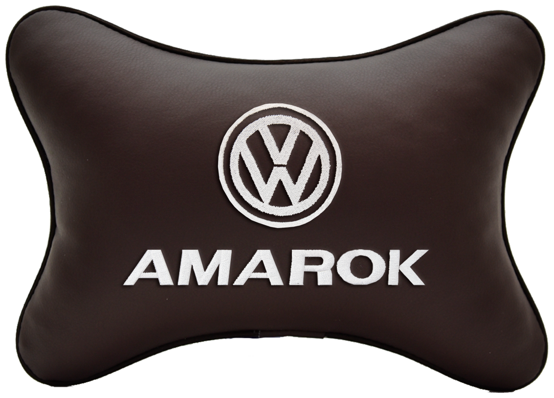 Автомобильная подушка на подголовник экокожа Coffee с логотипом автомобиля VOLKSWAGEN AMAROK