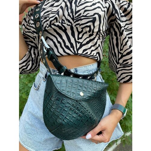 фото Сумка кросс-боди , фактура под рептилию, зеленый loran rouge