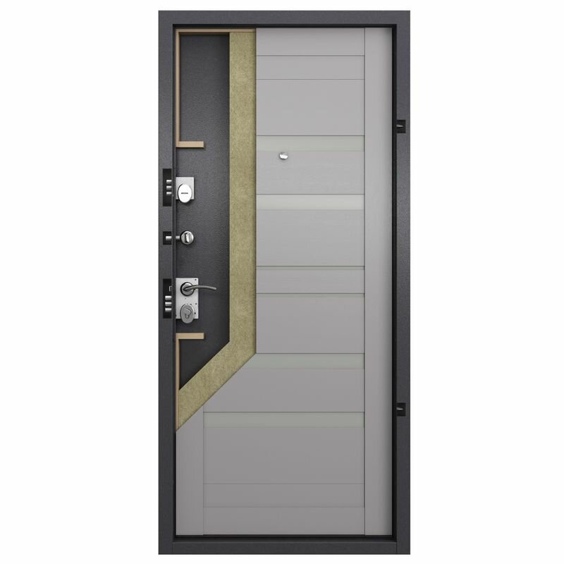 Дверь входная Torex для квартиры металлическая Flat-S 860х2050 левый, тепло-шумоизоляция антикоррозийная защита, замки 4-го и 2-го класса, серый/белый - фотография № 5