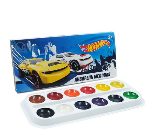 Акварель медовая 12 цветов Hot Wheels