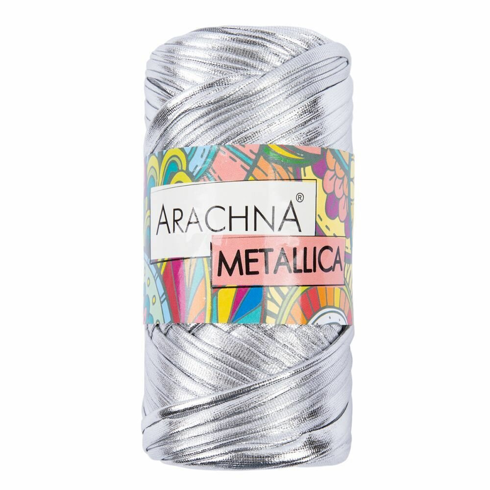 Пряжа METALLICA, ARACHNA, серебряный - 02, 100% полиэстер, 1 моток, 115 г, 50 м.