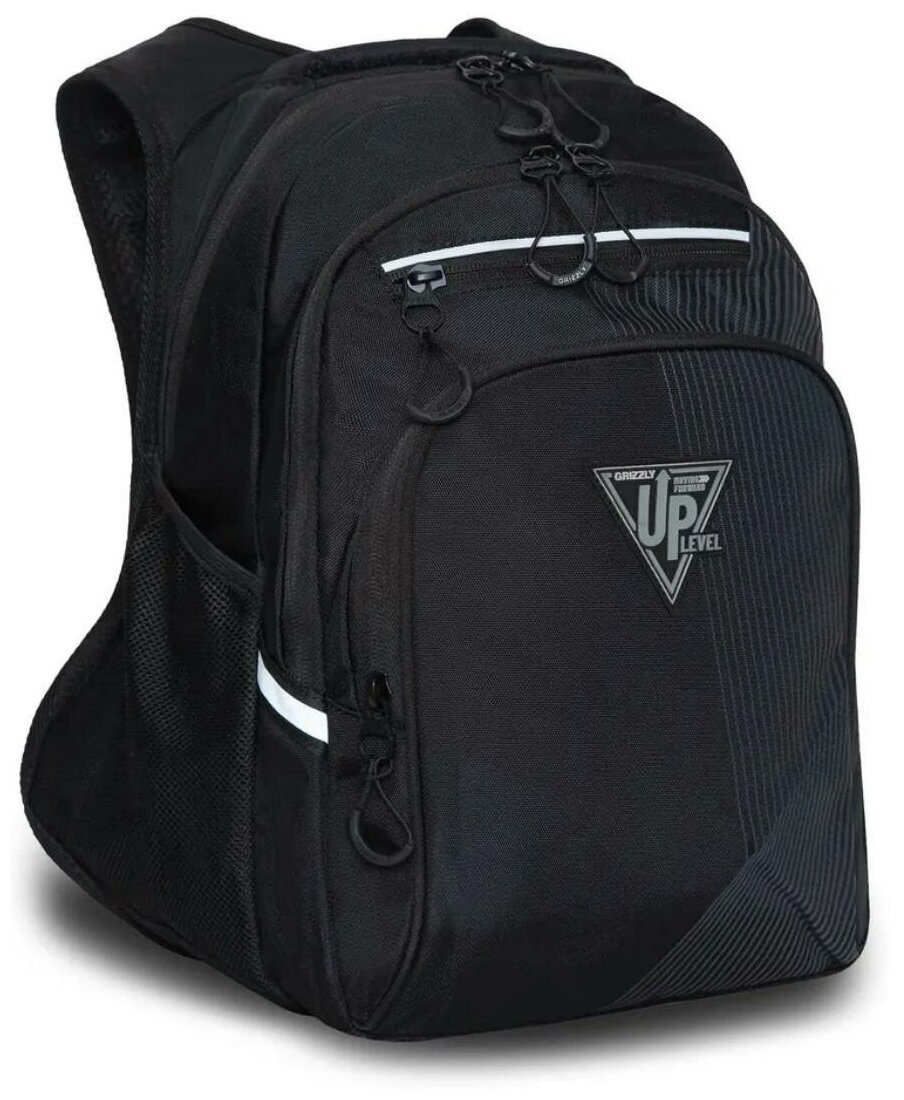 Школьный рюкзак с ортопедической спинкой GRIZZLY RB-250-2 черный - черный, грудная стяжка, 2 отделения, 742грамма, 38x26x20см