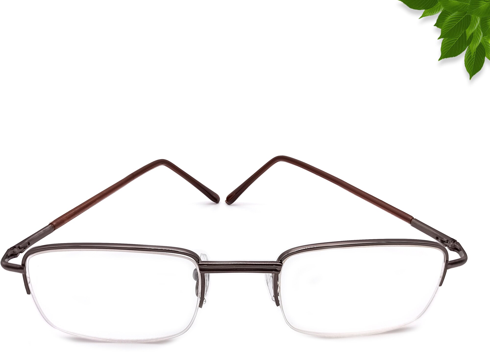 Готовые очки для зрения с диоптриями +2.00 для коррекции дальнозоркости в металлической полуободковой оправе