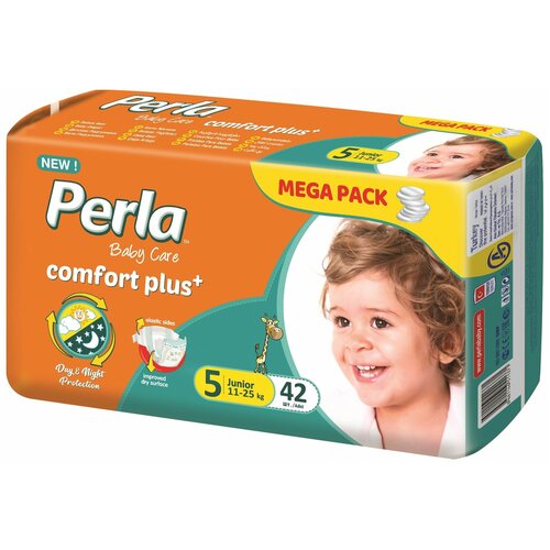 фото Подгузники perla mega junior для малышей 11-25 кг, 5 размер, 42 шт, мегаупаковка, для мальчиков и для девочек, турция