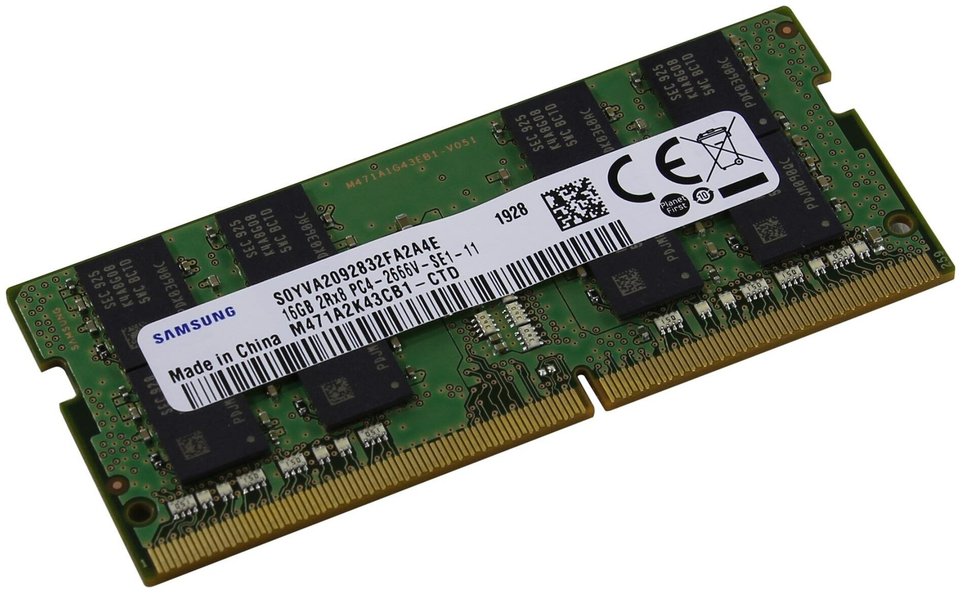 Оперативная память DDR4 16Gb 2666 Mhz Samsung M471A2K43CB1-CTD PC4-2666V So-Dimm для ноутбука