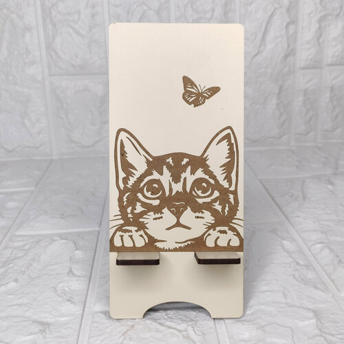 Подставка деревянная под телефон Котик с бабочкой подставка под телефон котик