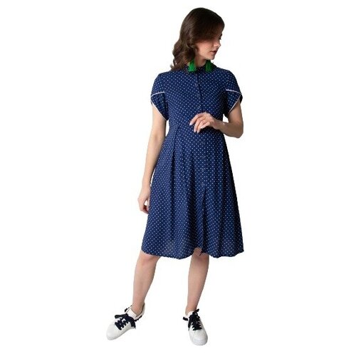 фото Платье мамуля красотуля, вискоза, в классическом стиле, прямой силуэт, миди, карманы, размер 48 (l), синий, белый