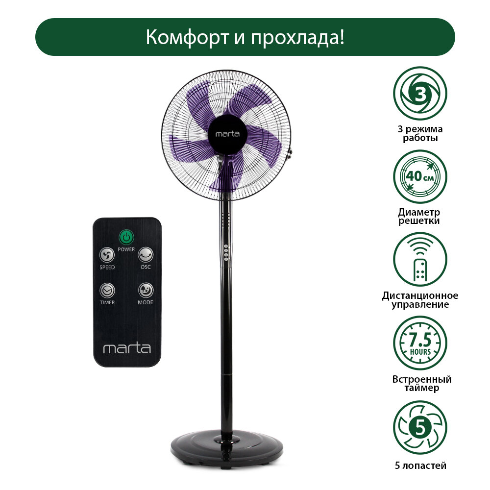 фото Напольный вентилятор MARTA MT-FN2542 черный/синий