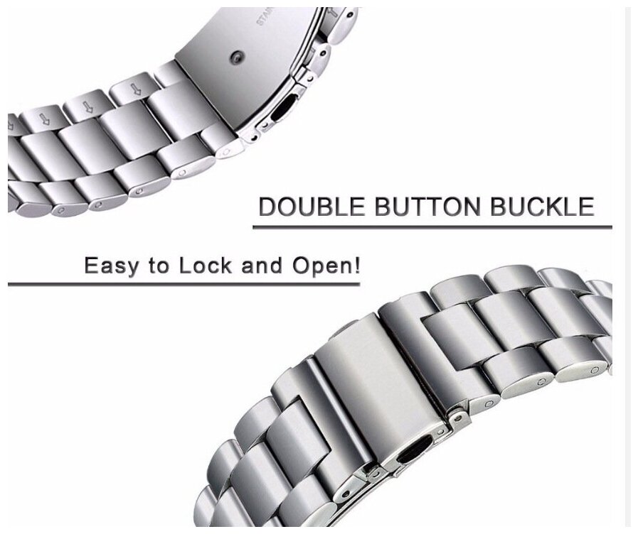 Металлический стальной браслет из нержавеющей стали для Huawei Watch GT / GT2 / Samsung Galaxy Watch 46 мм / Samsung Gear S3/ 22 мм, серебристый.