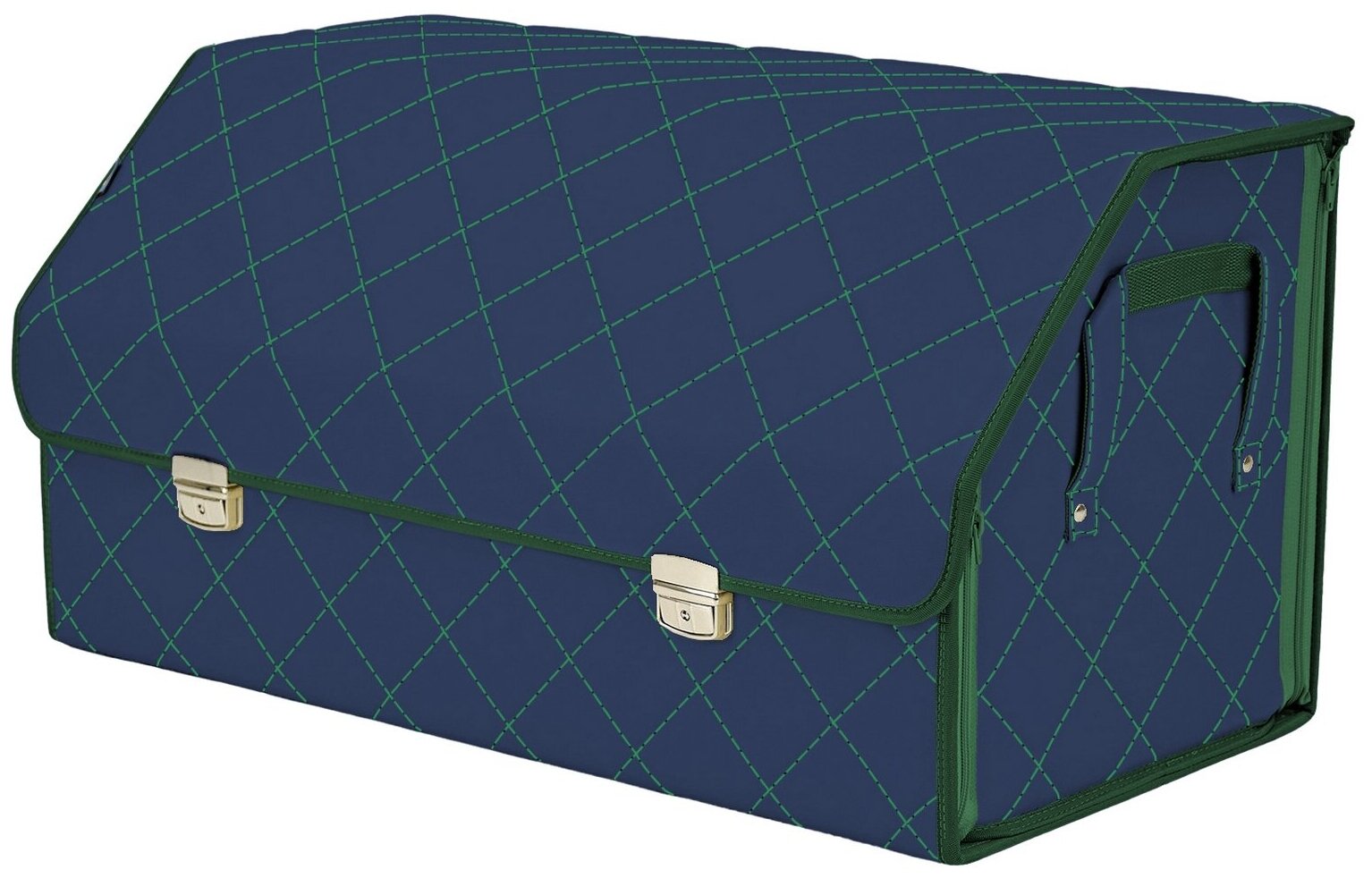 Органайзер-саквояж в багажник "Союз Премиум" (размер XL Plus). Цвет: синий с зеленой прострочкой Ромб.