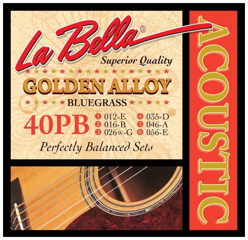 Струны для Акустической гитары 12-56 La Bella Golden Alloy 40PB