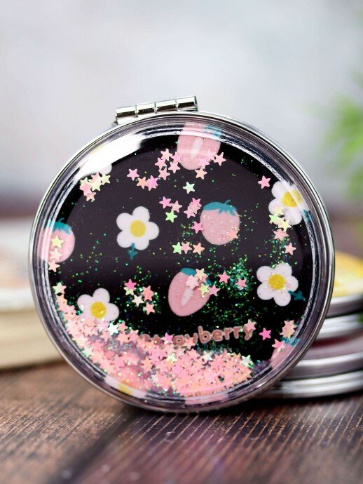 фото Зеркало Вкусная клубника с цветами, черный