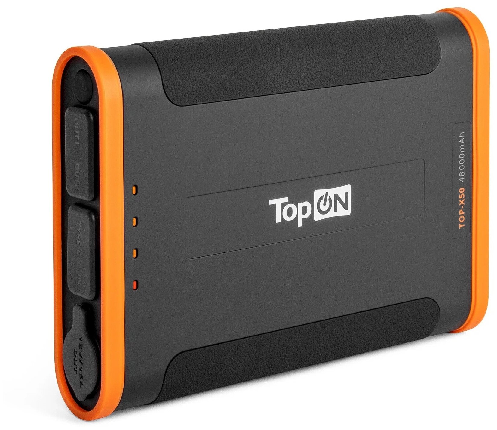 Внешний аккумулятор TopON TOP-X50 48000mAh Type-C PD 60W, USB1 QC3.0, USB2 12W, авторозетка 180W, фонарь, защита от брызг, LiFePO4. Черный