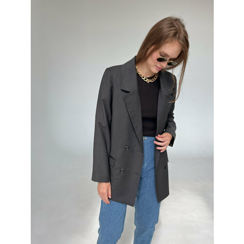 Пиджак To woman store, удлиненный, оверсайз, подкладка, размер M, серый, черный