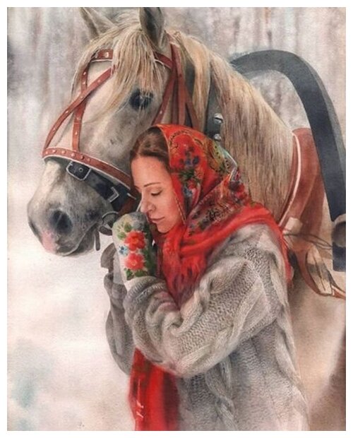 Алмазная мозаика Colibri Девушка с лошадью 40х50 см Круглая