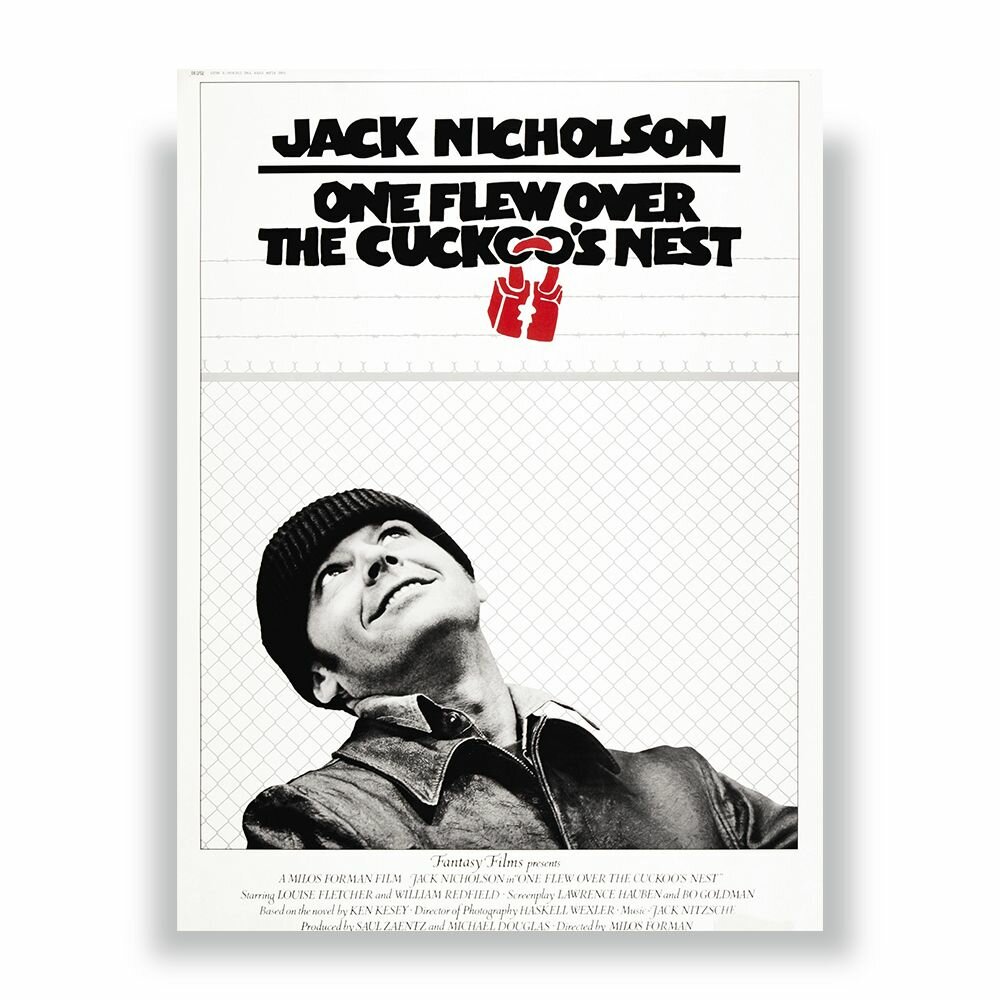 Постер, кинопостер "Пролетая над гнездом кукушки - One Flew Over the Cuckoo's Nest", 30 см х 40 см