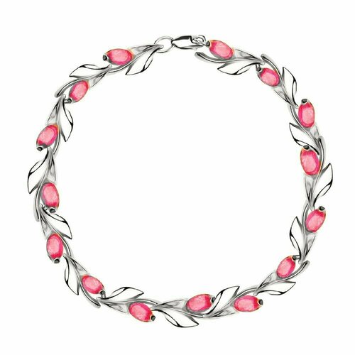 Браслет-цепочка CORDE Серебряный браслет с натуральными рубинами., серебро, 925 проба, родирование, рубин, длина 17.5 см.